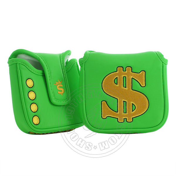 Cash is King High MOI Mallet Putter Head cover, Heel Shafted, Green